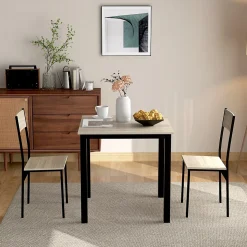 Ensemble Table et 2 Chaises - Table 70x70 cm, MDF Revêtement PVC, Bois Naturel, Gain de Place