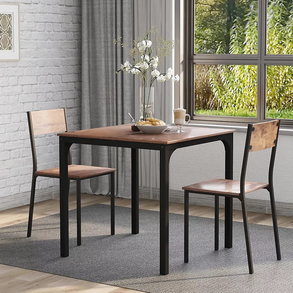 Ensemble Table et 2 Chaises - Table 70x70 cm, MDF Revêtement PVC, Marron, Gain de Place