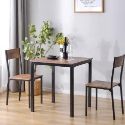 Ensemble Table et 2 Chaises - Table 70x70 cm, MDF Revêtement PVC, Marron, Gain de Place
