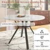 Ensemble Table et 4 Chaises - Table Ronde, Chaises Velours Ergonomiques, Salle à Manger Moderne Plateau Effet Marbre, Blanc/Vert