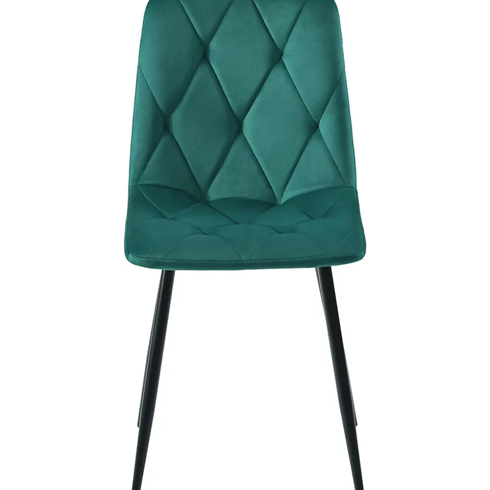 Ensemble table et 4 chaises 100x75 cm, table ronde MDF imitation marbre, pieds métal doré, velours vert