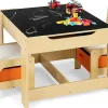 Ensemble Table et 2 Chaises avec 2 boits de rangement pour Enfants Table double face table dessin en boît