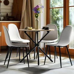 Ensemble table et 4 chaises de salle à manger effet bois et pieds noirs