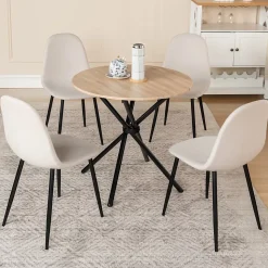 Ensemble table et 4 chaises de salle à manger effet bois et pieds noirs