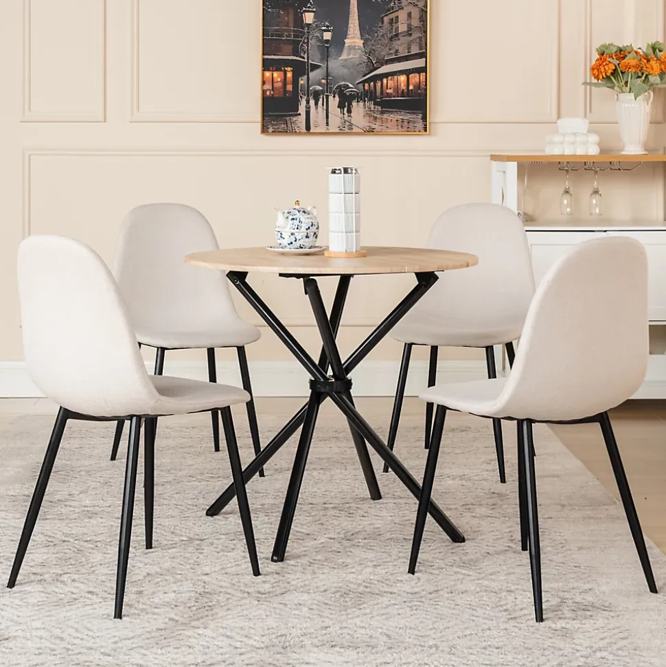 Ensemble table et 4 chaises de salle à manger effet bois et pieds noirs