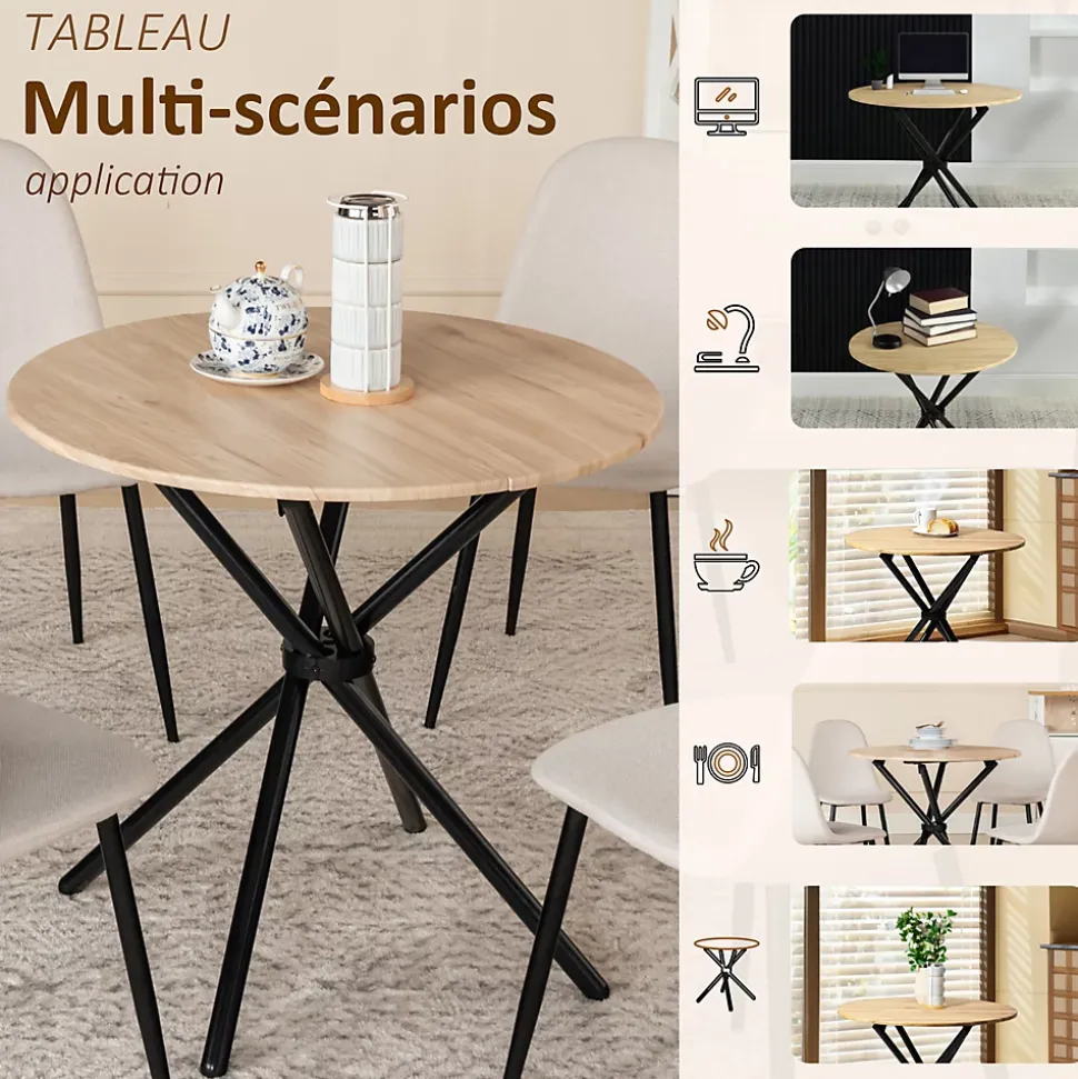 Ensemble table et 4 chaises de salle à manger effet bois et pieds noirs