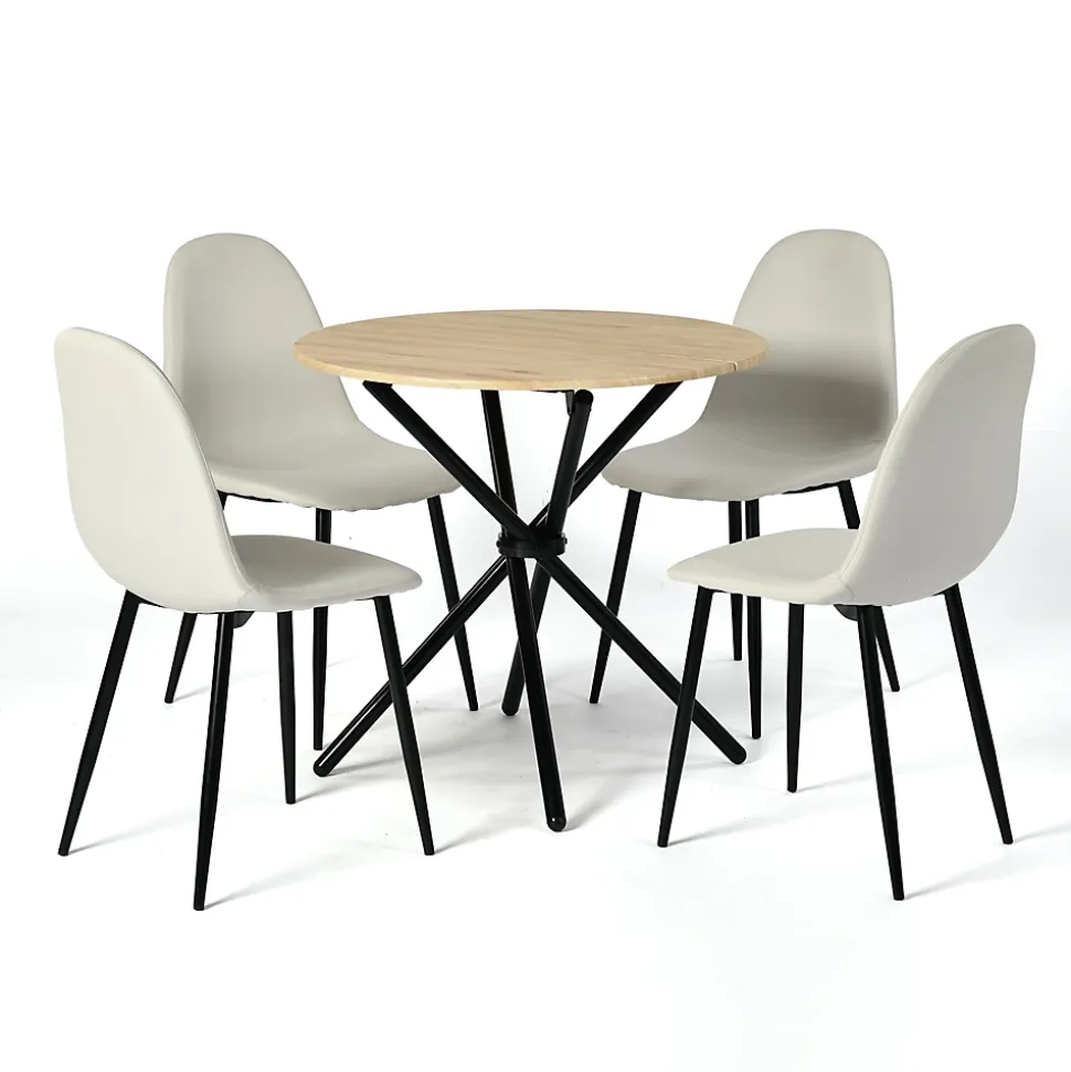 Ensemble table et 4 chaises de salle à manger effet bois et pieds noirs