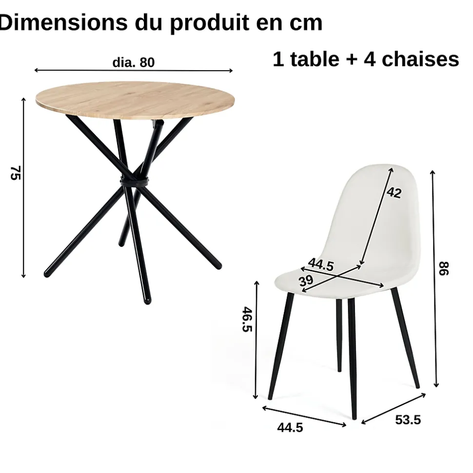Ensemble table et 4 chaises de salle à manger effet bois et pieds noirs