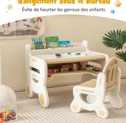 Ensemble Table et Chaise pour Enfants avec Plateau Effaçable Stylos Aquarelle et Gomme Ensemble de Table Activités Marron