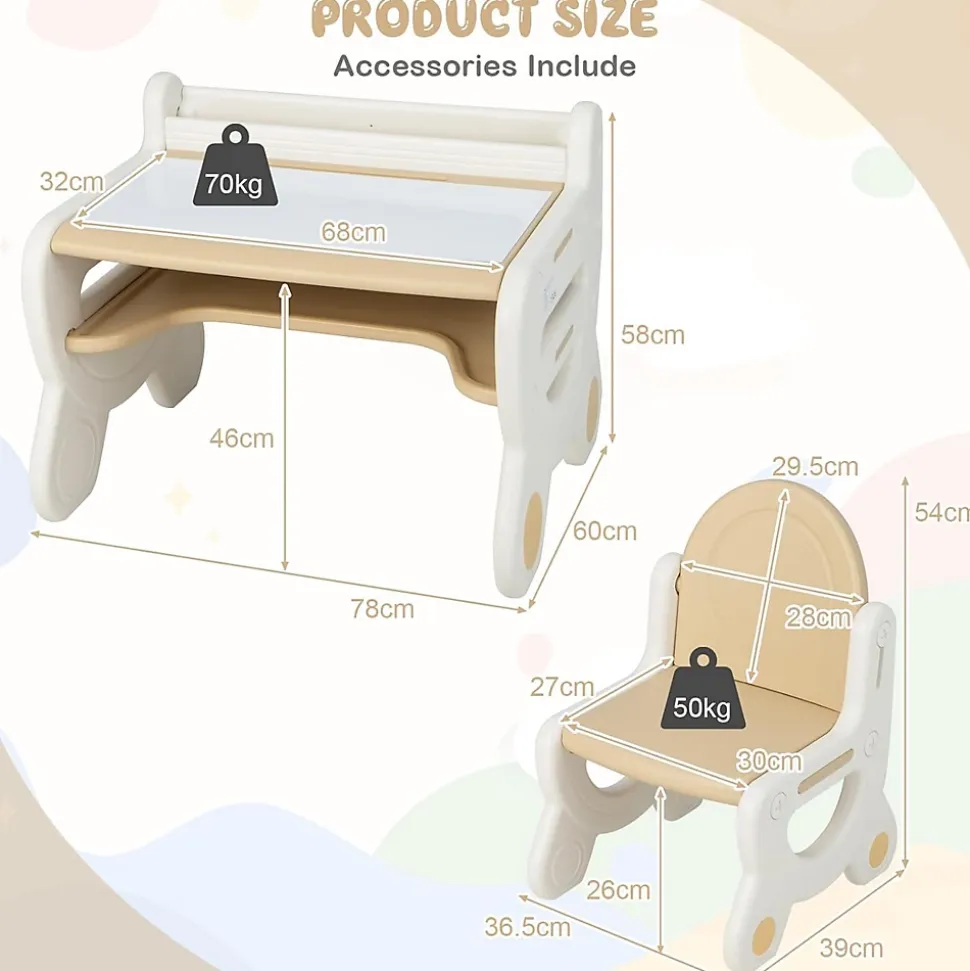 Ensemble Table et Chaise pour Enfants avec Plateau Effaçable Stylos Aquarelle et Gomme Ensemble de Table Activités Marron
