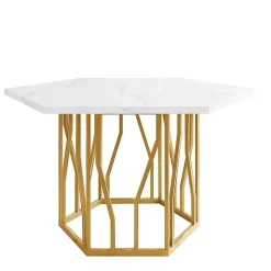 Ensemble table et chaises 115,5x100x75 cm avec 4 chaises, table hexagonale marbrée MDF et chaises velours gris