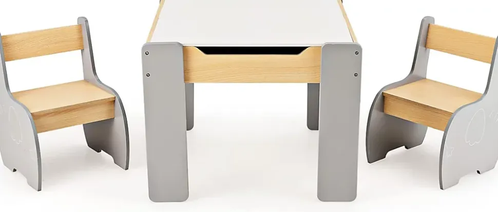 Ensemble Table et Chaises pour Enfants 3PCS avec Plateau Rabattable Dossier Ergonomique 4 en 1 Table Activités Gris