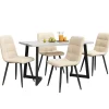 Ensemble Table et Chaises - 4 Chaises Velours Rembourrées avec Plateau MDF Rectangulaire, Pieds Métal, 117x68x75 cm, Blanc & Beige