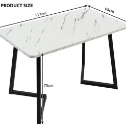 Ensemble Table et Chaises - 4 Chaises Velours Rembourrées avec Plateau MDF Rectangulaire, Pieds Métal, 117x68x75 cm, Blanc & Beige