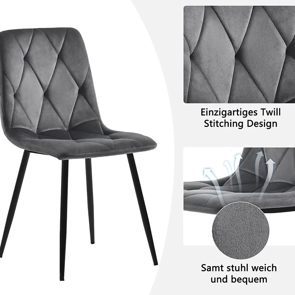 Ensemble Table et Chaises - Table Ronde et 4 Chaises Velours, Salle à Manger Moderne, Plateau Effet Marbre, Gris et Blanc