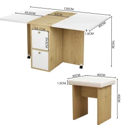 Ensemble Table et Chaises - Table à Manger Extensible Rectangulaire avec 4 Chaises - Blanc et Chêne