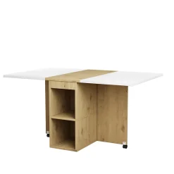 Ensemble Table et Chaises - Table à Manger Extensible Rectangulaire avec 4 Chaises - Blanc et Chêne