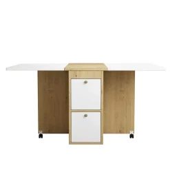 Ensemble Table et Chaises - Table à Manger Extensible Rectangulaire avec 4 Chaises - Blanc et Chêne