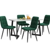 Ensemble Table et Chaises - Rectangulaire et 4 Chaises avec Assises Velours Rembourrées, MDF et Métal, Blanc/Vert Foncé