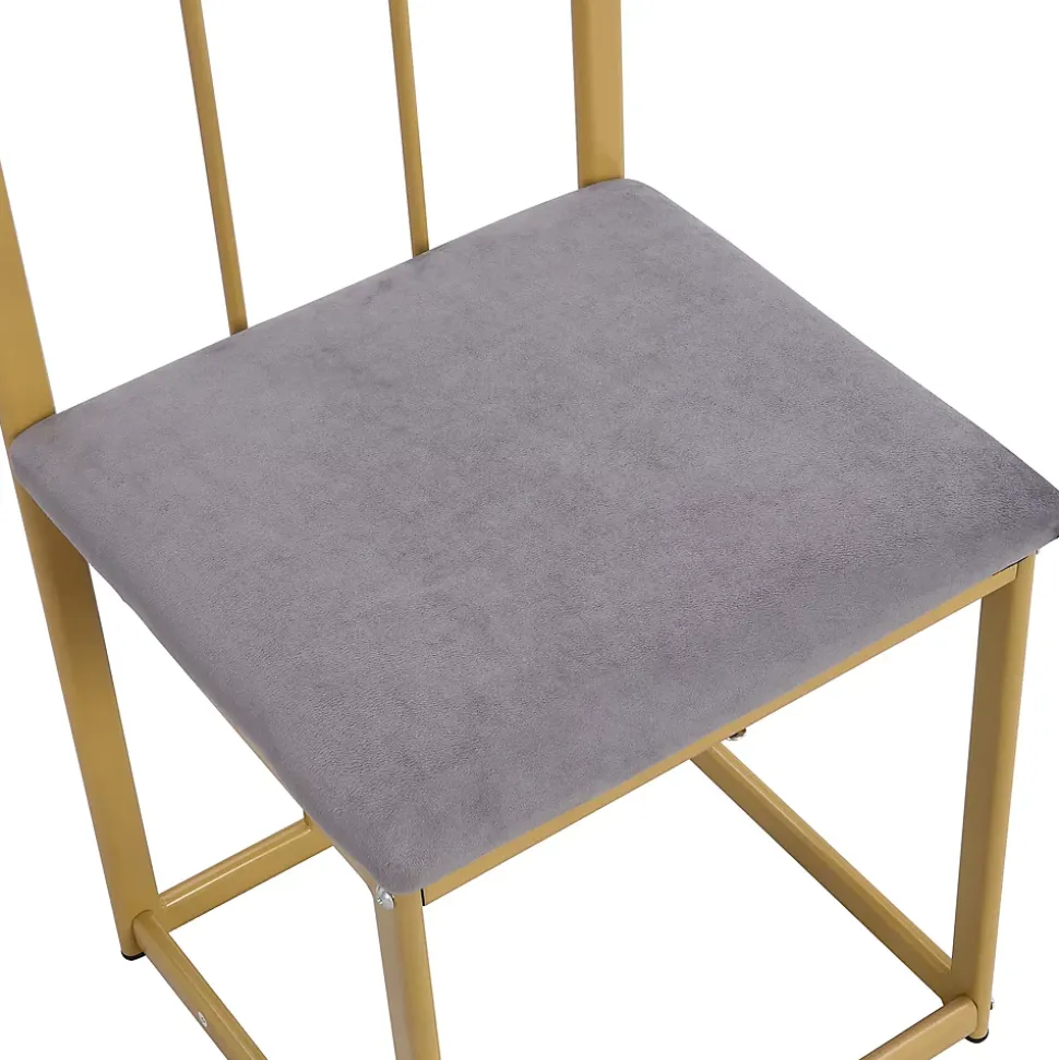 Ensemble Table et Chaises de Salle à Manger, Table Blanche, 6 Chaises en Velours Gris et Pieds Dorés, Design Élégant, 140x80x76 cm