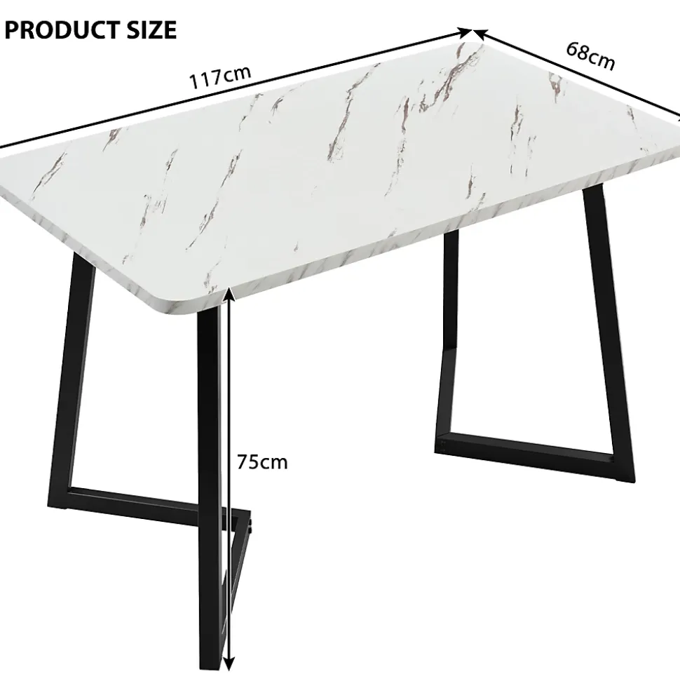 Ensemble Table et Chaises - Table Rectangulaire MDF avec 4 Chaises Velours à Motif Twill, Pieds Métal Noir, Blanc/Beige
