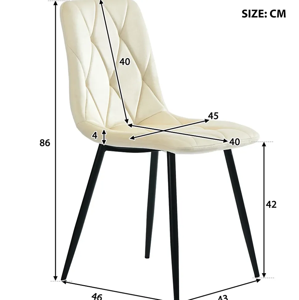 Ensemble Table et Chaises - Table Rectangulaire MDF avec 4 Chaises Velours à Motif Twill, Pieds Métal Noir, Blanc/Beige