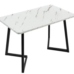 Ensemble Table et Chaises - Table Rectangulaire MDF avec 4 Chaises Velours à Motif Twill, Pieds Métal Noir, Blanc/Beige