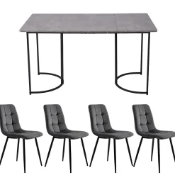Ensemble table et chaises 140x80x75 cm avec 4 chaises assise rembourrée velours, table MDF effet marbre