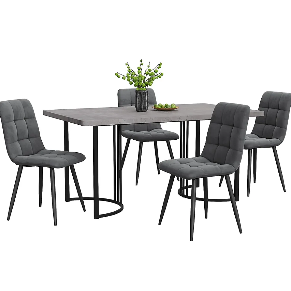 Ensemble table et chaises 140x80x75 cm avec 4 chaises assise rembourrée velours, table MDF effet marbre