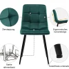 Ensemble Table et Chaises - Table Pliante Rectangulaire en MDF avec 4 Chaises en Velours, Pieds Métal Noir - Blanc/Vert Foncé