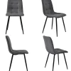 Ensemble table et chaises 100x76 cm table ronde avec 4 chaises en lin gris, piétement métal noir