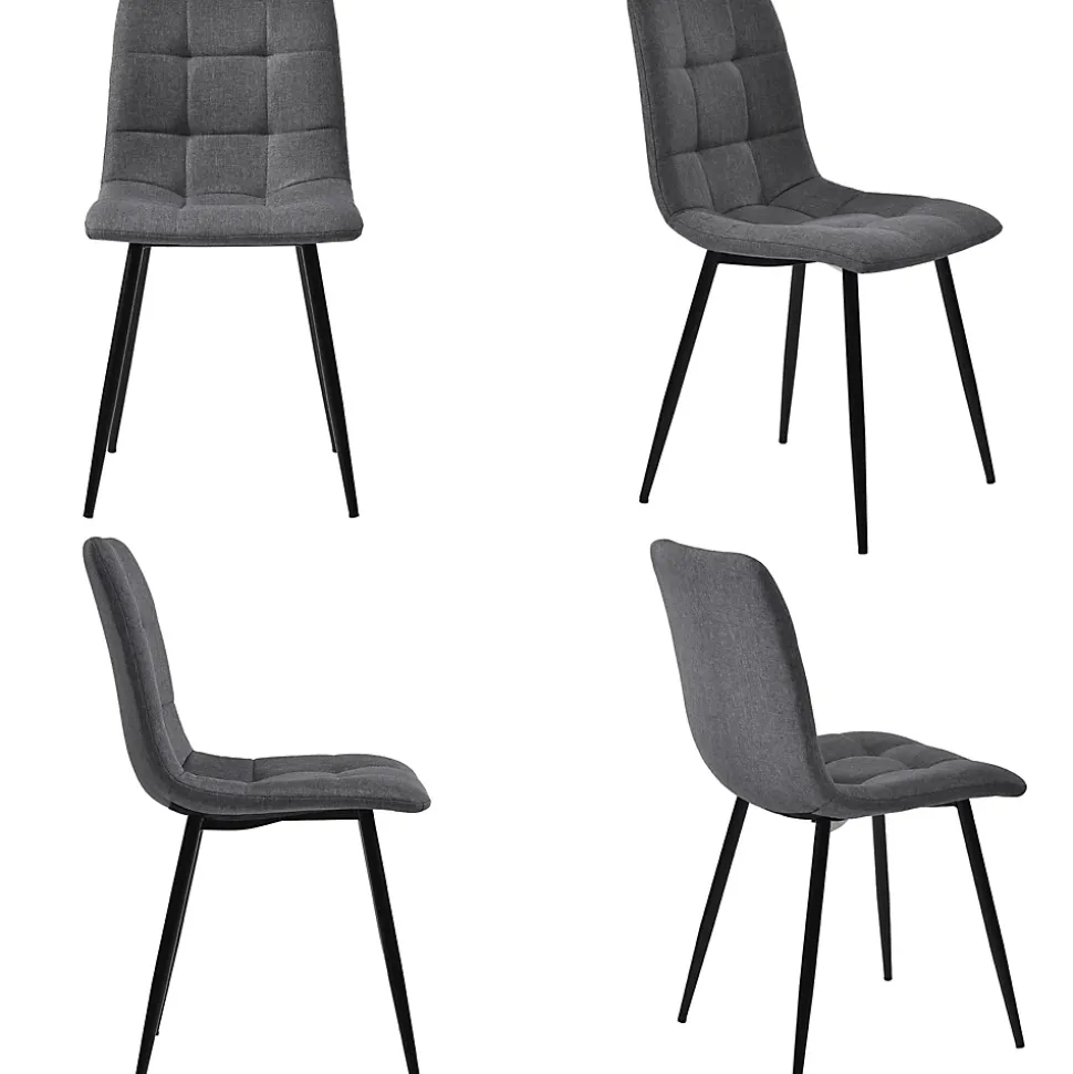 Ensemble table et chaises 100x76 cm table ronde avec 4 chaises en lin gris, piétement métal noir