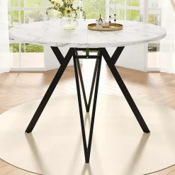 Ensemble table et chaises 100x76 cm table ronde avec 4 chaises en lin gris, piétement métal noir