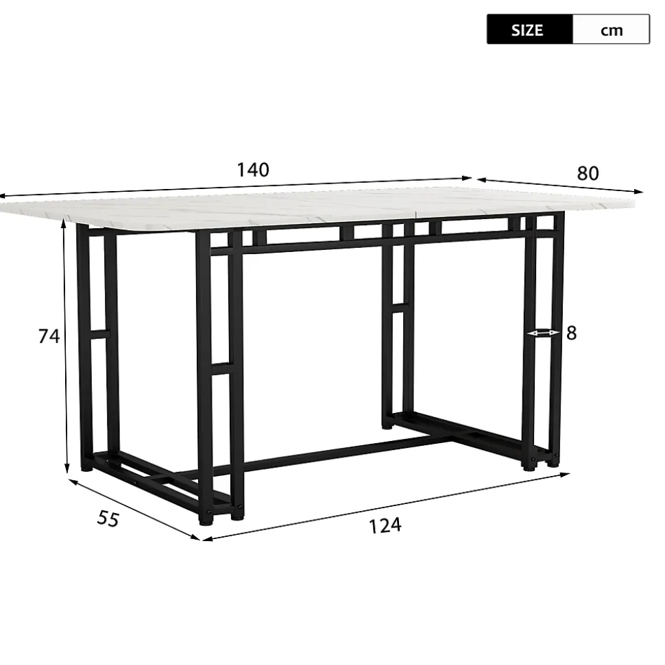 Ensemble table et chaises 140x80x75 cm avec 4 chaises, rectangulaire MDF, chaises velours, structure métal