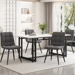 Ensemble table et chaises 140x80x75 cm avec 4 chaises, rectangulaire MDF, chaises velours, structure métal