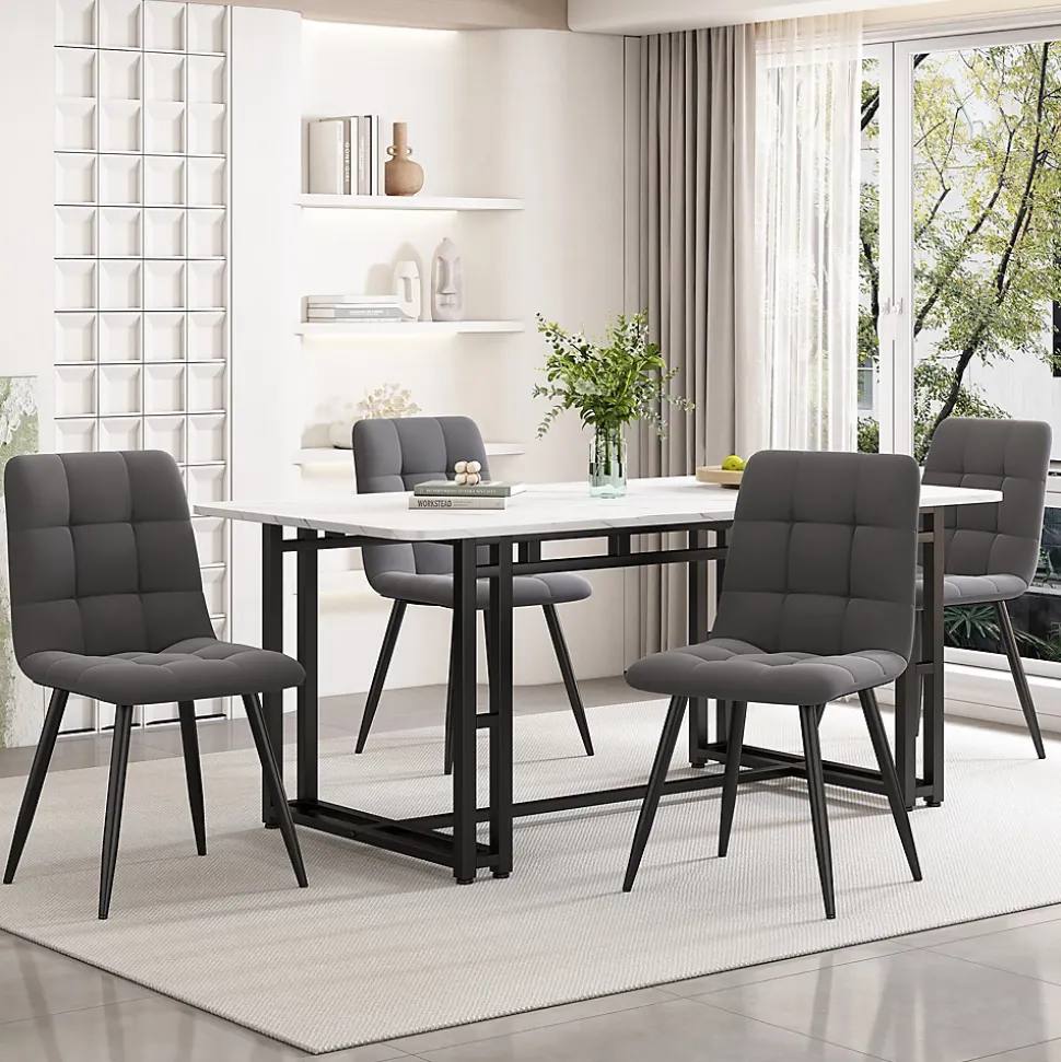 Ensemble table et chaises 140x80x75 cm avec 4 chaises, rectangulaire MDF, chaises velours, structure métal