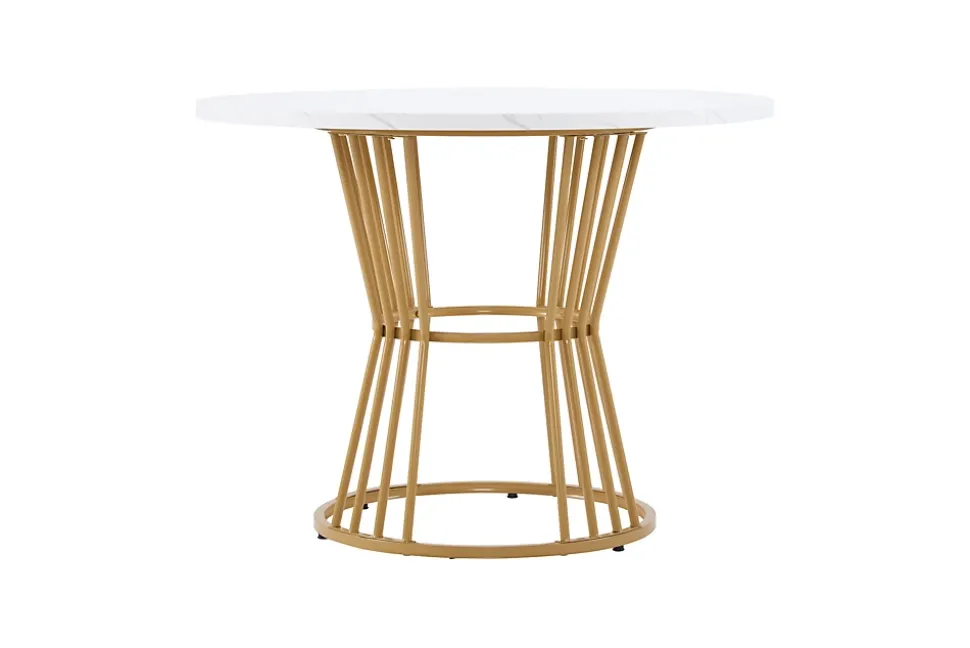 Ensemble table et chaises 100x75x75 cm rond MDF effet marbre avec 4 chaises velours et pieds métal réglables