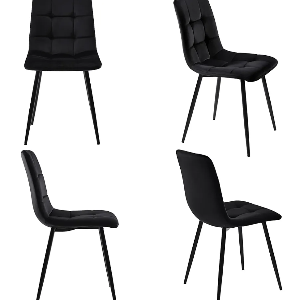 Ensemble table et chaises 100x75x75 cm rond MDF effet marbre avec 4 chaises velours et pieds métal réglables