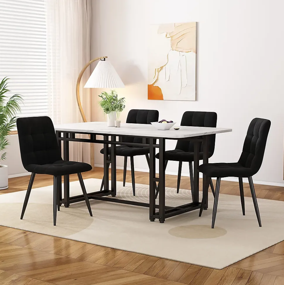 Ensemble table et chaises 120x70x75 cm avec 4 chaises, table rectangulaire et assise rembourrée, noir