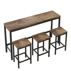 Ensemble Table et Chaises Salle à Manger - Table Rectangulaire avec 3 Tabourets Hauts, MDF+Métal, 148x40 cm, Bois Naturel