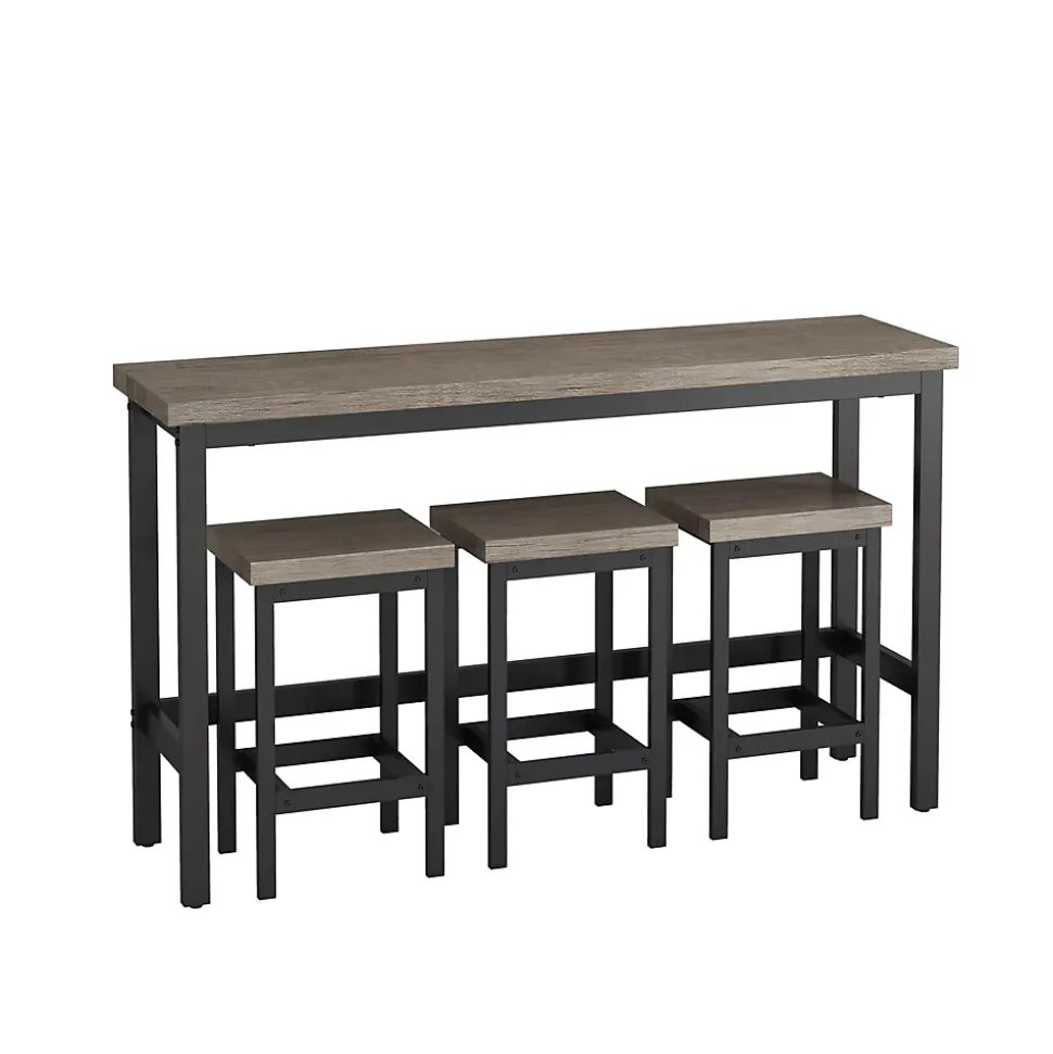 Ensemble table et chaises 148x40x90 cm avec 3 chaises, table rectangulaire métal plateau MDF brun-gris
