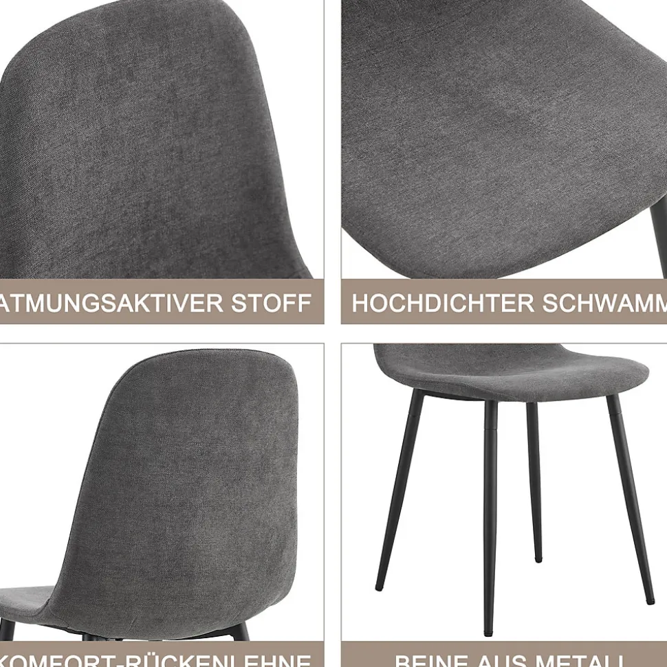 Ensemble Table et Chaises - Table Rectangulaire et 4 Chaises Lin, Salle à Manger Moderne, Gris et Blanc