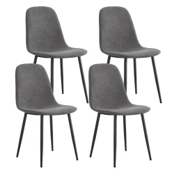 Ensemble Table et Chaises - Table Rectangulaire et 4 Chaises Lin, Salle à Manger Moderne, Gris et Blanc