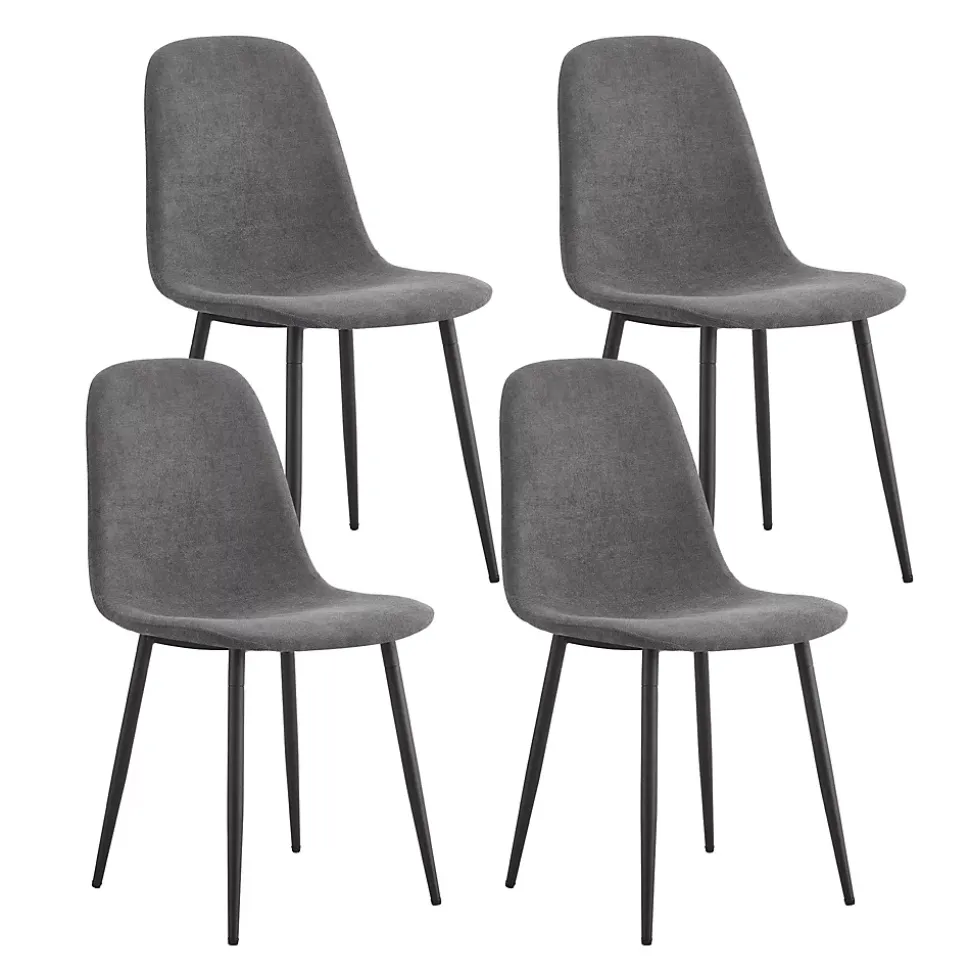 Ensemble Table et Chaises - Table Rectangulaire et 4 Chaises Lin, Salle à Manger Moderne, Gris et Blanc