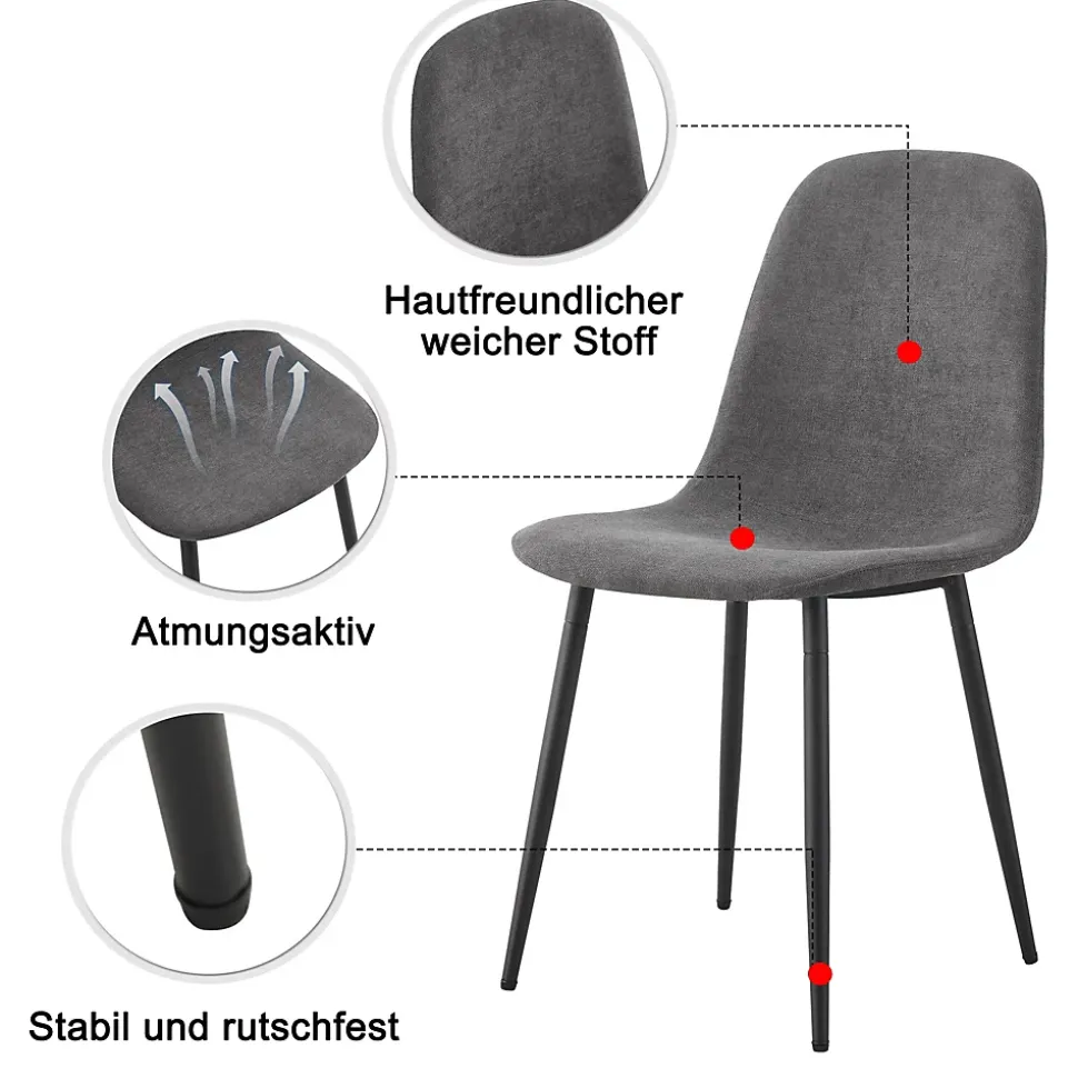 Ensemble Table et Chaises - Table Rectangulaire et 4 Chaises Lin, Salle à Manger Moderne, Gris et Blanc