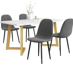 Ensemble Table et Chaises - Table Rectangulaire et 4 Chaises Lin, Salle à Manger Moderne, Gris et Blanc