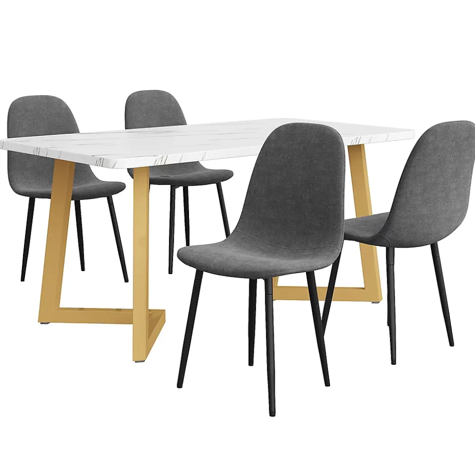 Ensemble Table et Chaises - Table Rectangulaire et 4 Chaises Lin, Salle à Manger Moderne, Gris et Blanc
