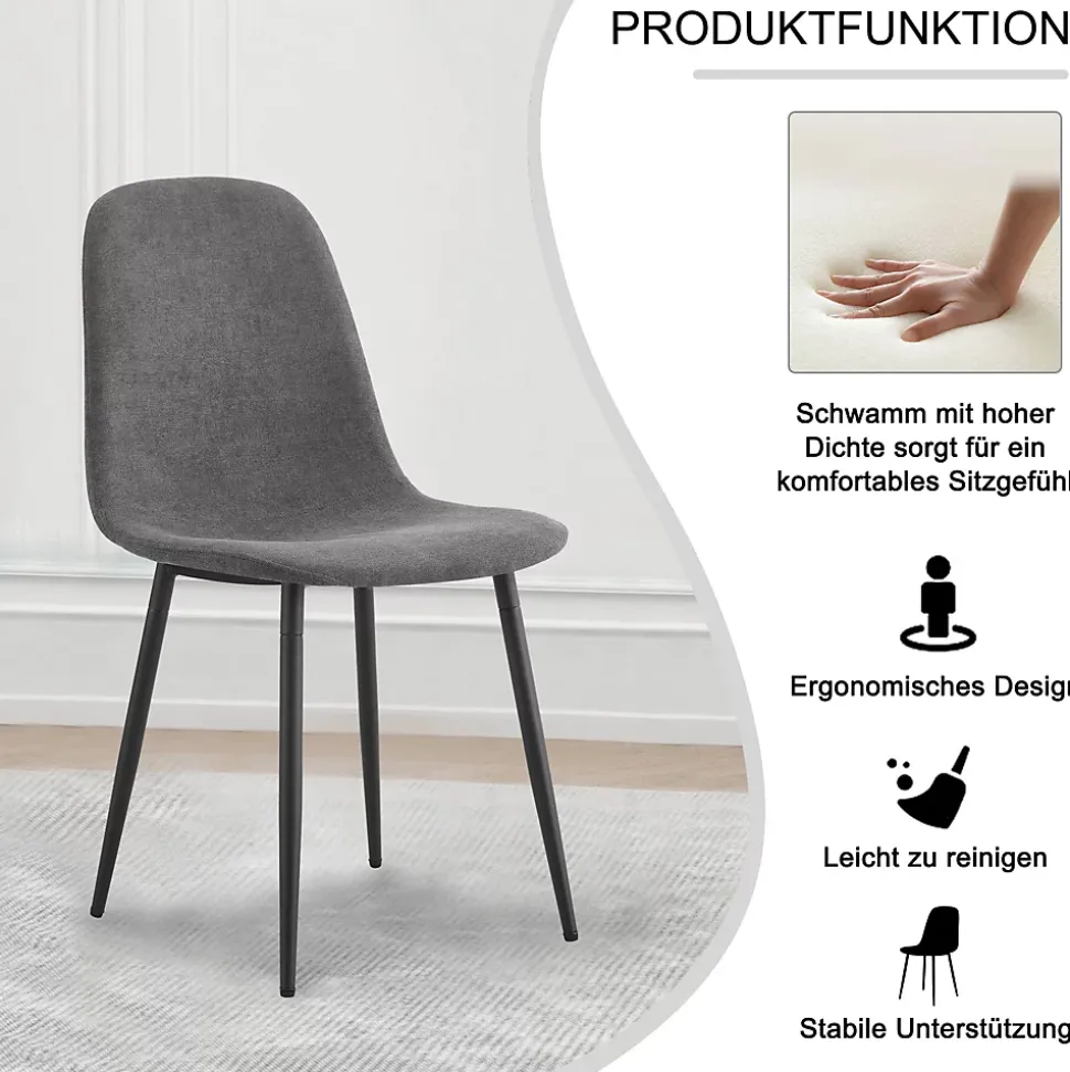 Ensemble Table et Chaises - Table Rectangulaire et 4 Chaises Lin, Salle à Manger Moderne, Gris et Blanc