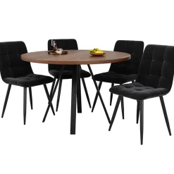 Ensemble table et chaises 80x80x75 cm table carrée avec 4 chaises assise rembourrée velours, pieds métal