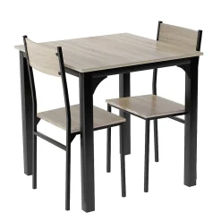 Ensemble table et chaises 70x70x75 cm avec 2 chaises, table carrée structure métal style minimaliste